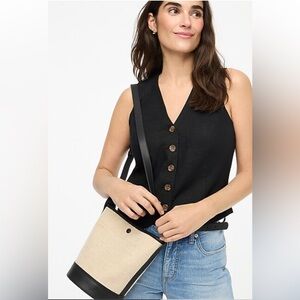 J Crew J. Crew Black and Tan Crossbody Snap Front Bucket Bag